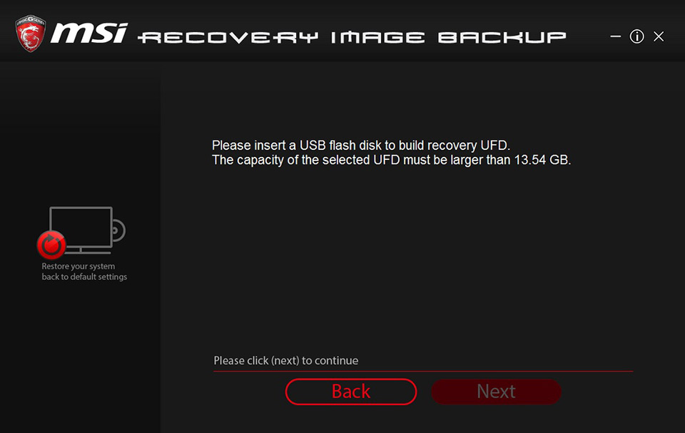 msi burn recovery without a cdrom