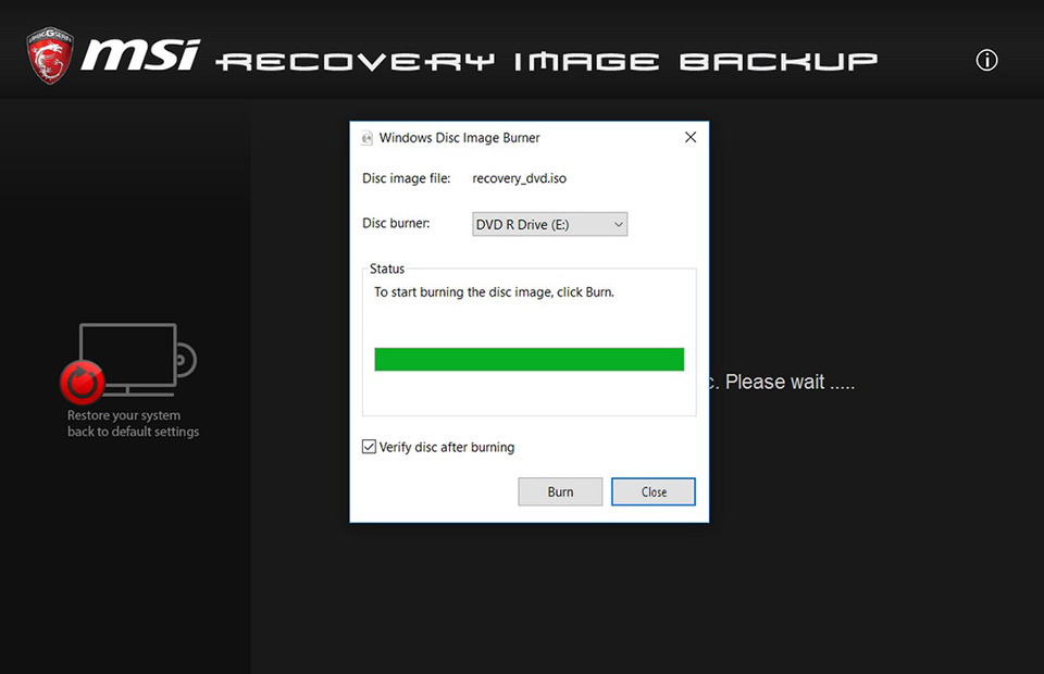 msi image recovery burning tool