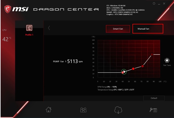 msi dragon center fan speed