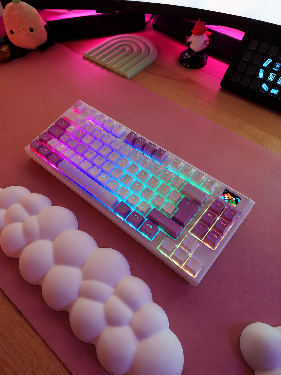 Blue campus desk setup with MSI gaming peripherals