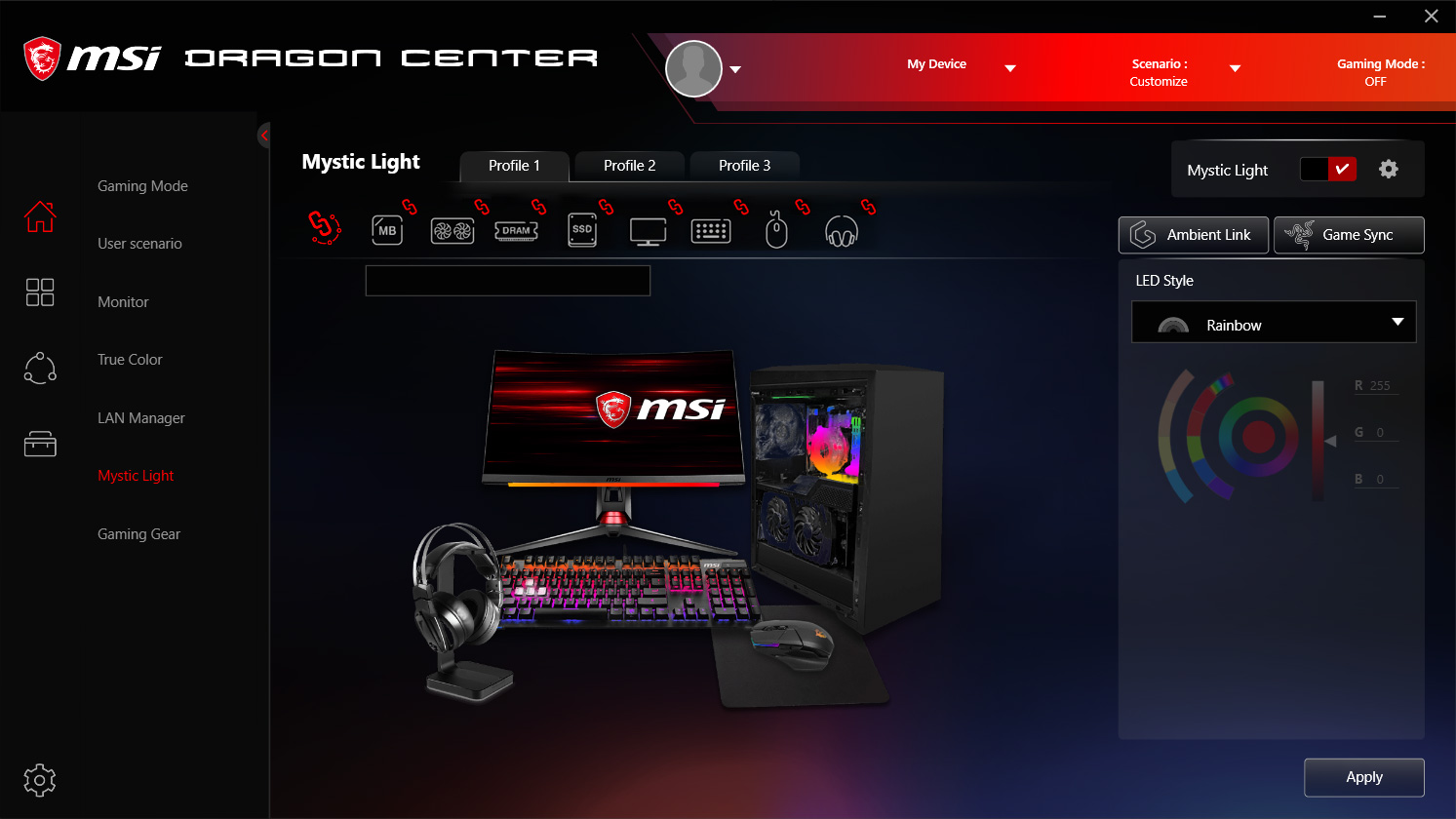 msi center rgb