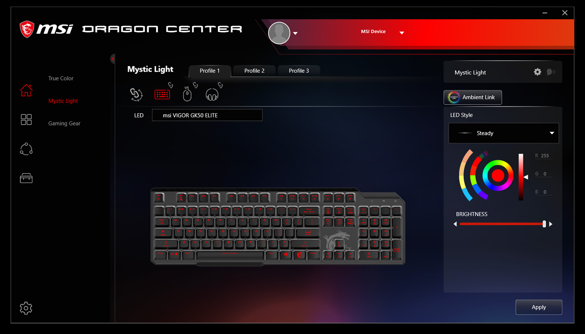 msi mystic light not showing up in dragon center