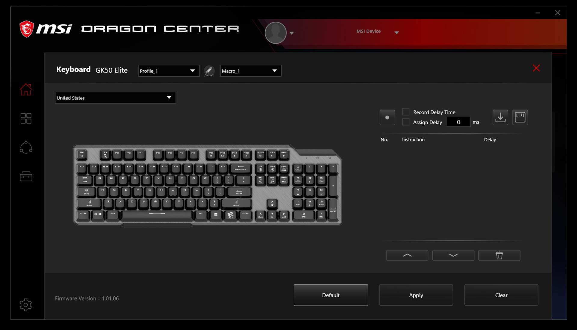 msi dragon center keyboard color