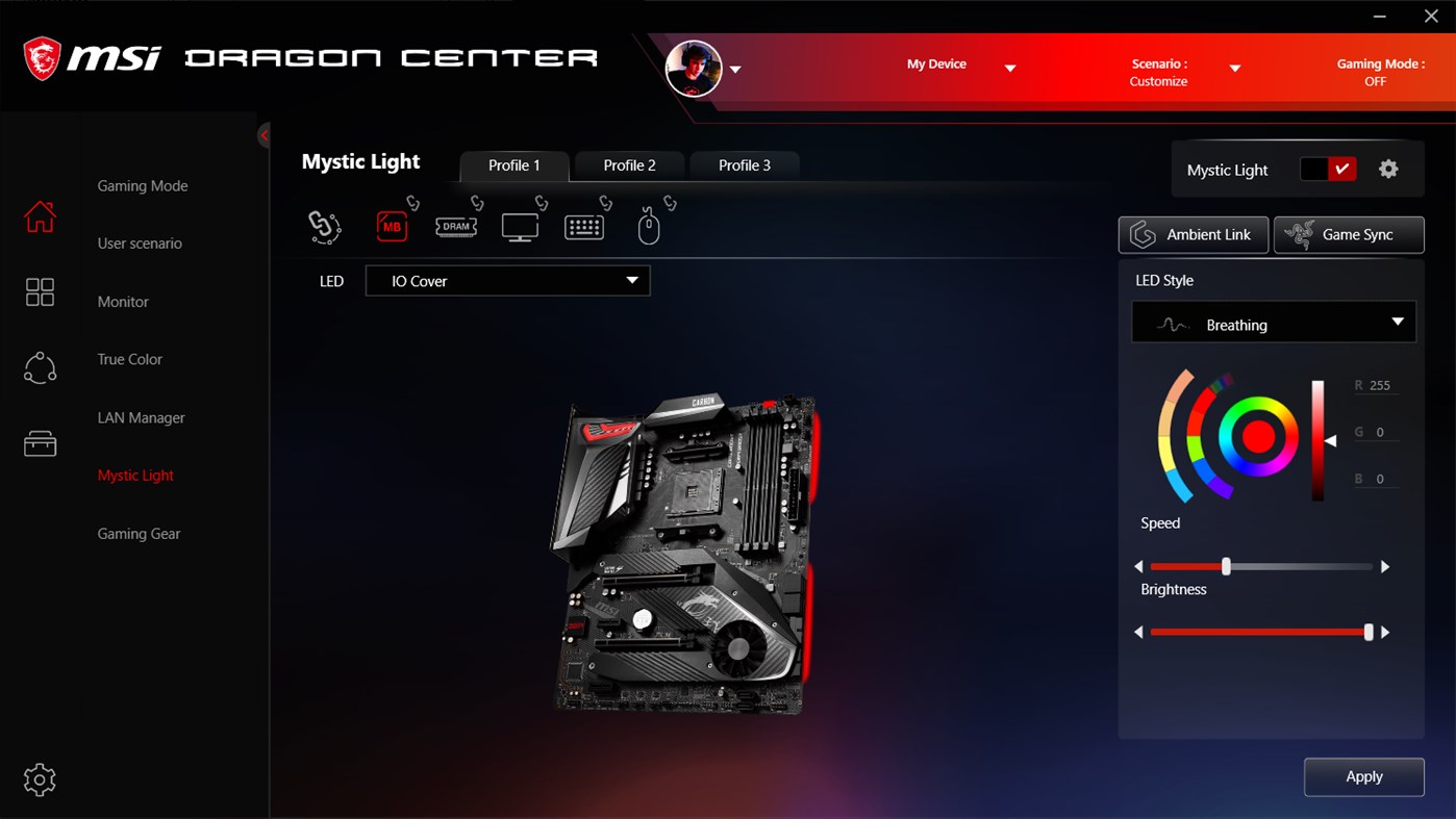 msi dragon center user scenario missing