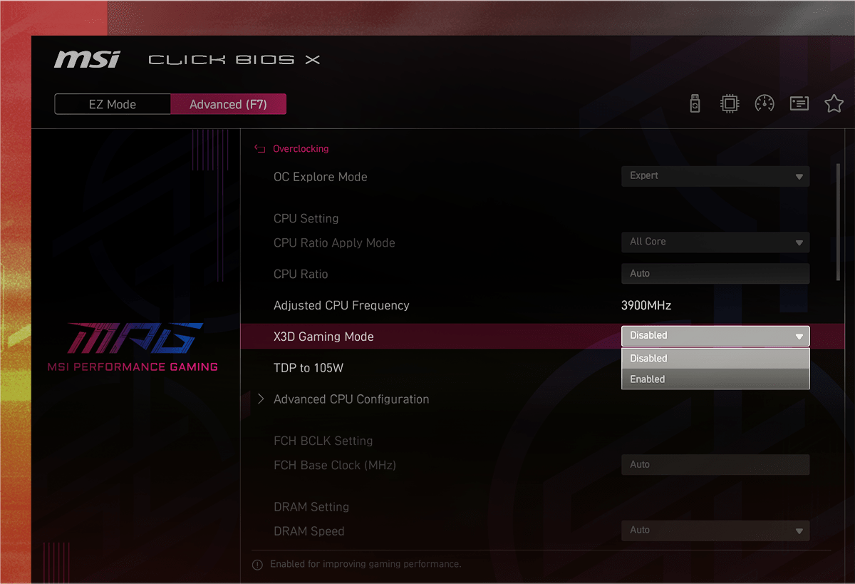 MSI X3D GAMING MODE