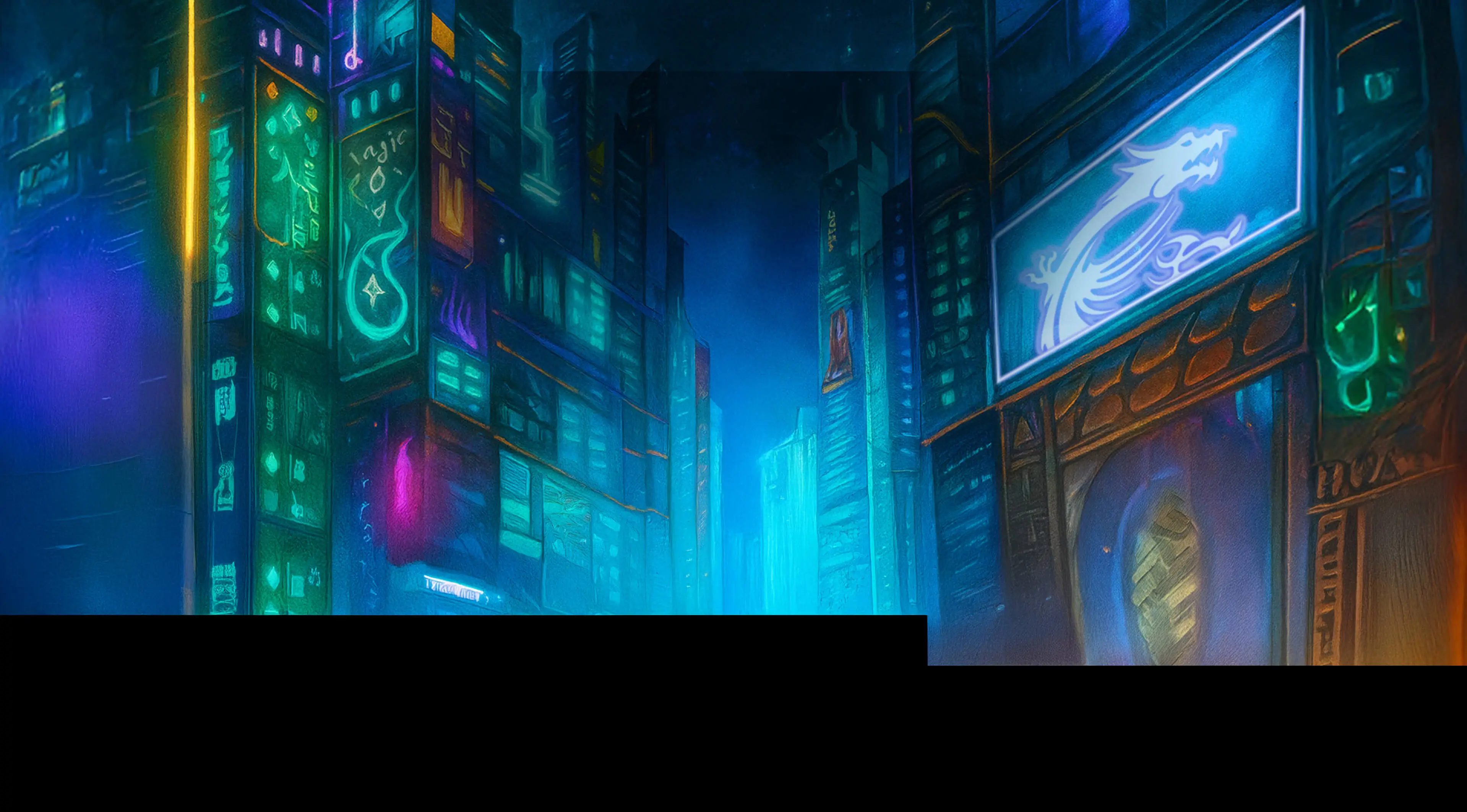 Cyberpunk cityscape with neon lights and futuristic buildings - MSI Anniversary Celebration background