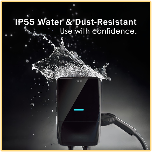 MSI EV Charger in outdoor environment showing weather resistance and IP55 protection