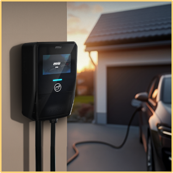 MSI EV Charger connected to solar panels showing solar-ready capability