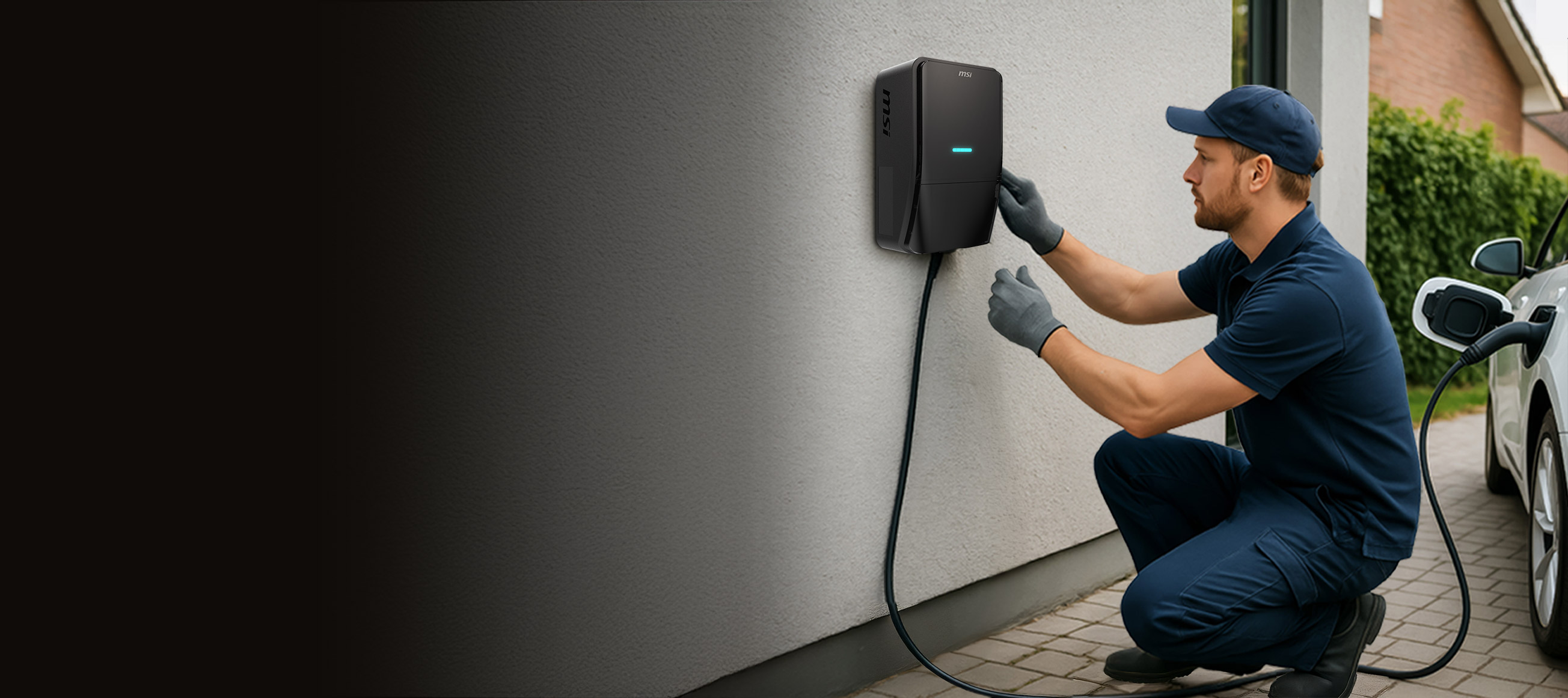 Professional electrician installing MSI EV Charger in residential garage