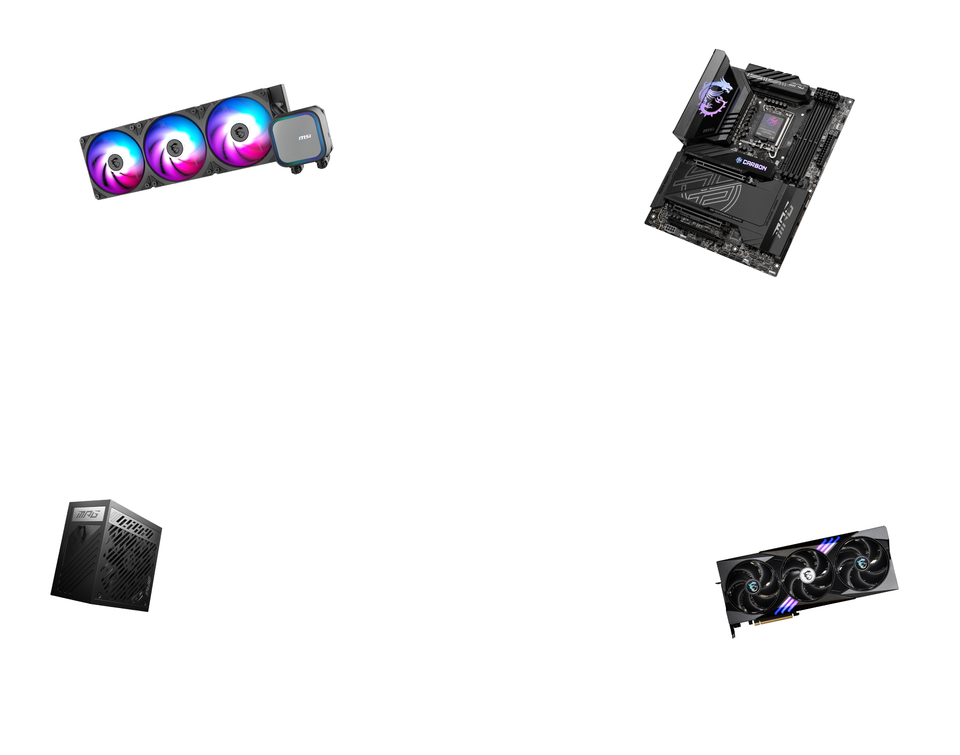 MSI Liquid Cooler + Power Supply + Graphics Card + Motherboard