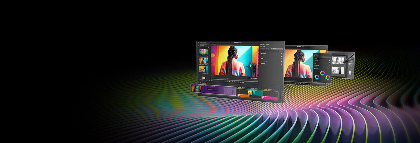 NVIDIA Studio creative workspace showcasing video editing and 3D rendering capabilities