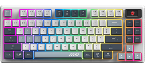 MSI FORGE GK600 TKL wireless gaming keyboard in sky blue color with compact tenkeyless design and wireless connectivity