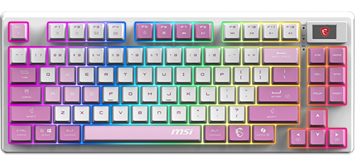 MSI FORGE GK600 TKL wireless gaming keyboard in violet color with compact tenkeyless design and wireless connectivity