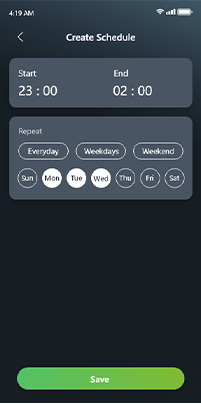 Charging schedule setup on MSI aConnect app