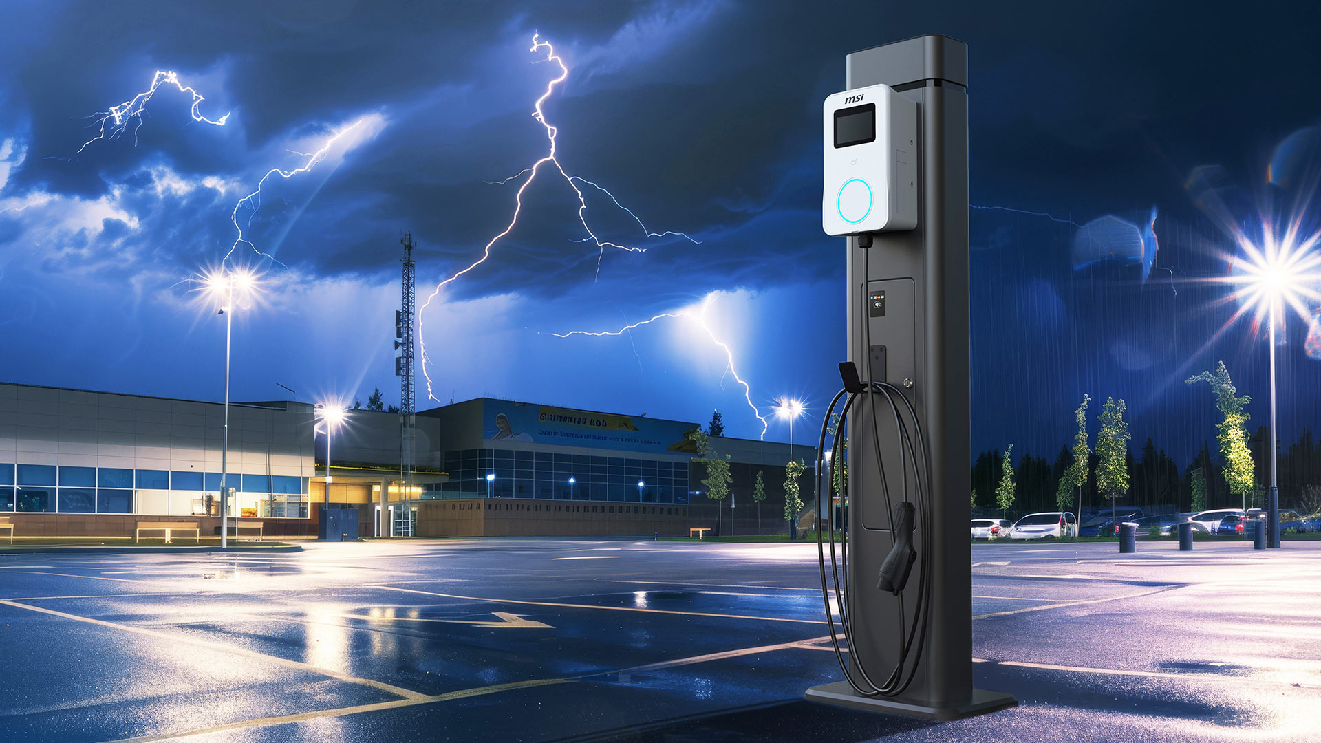MSI Eco EV charger with built-in surge protection against lightning