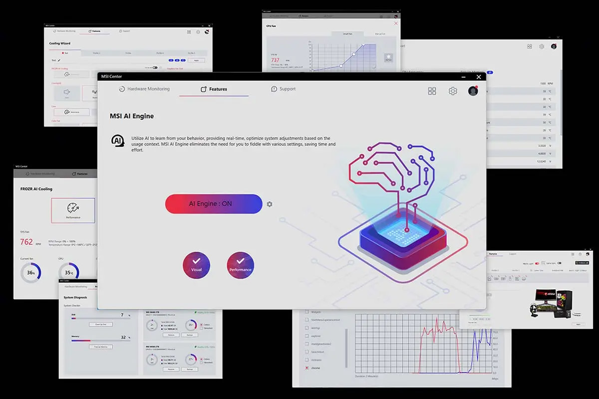 MSI Center software dashboard for system monitoring and tuning