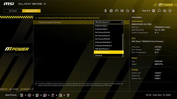 MSI PBO BCLK Booster x High-Efficiency Mode: Unleashing Ryzen 7 9800X3D Gaming Performance