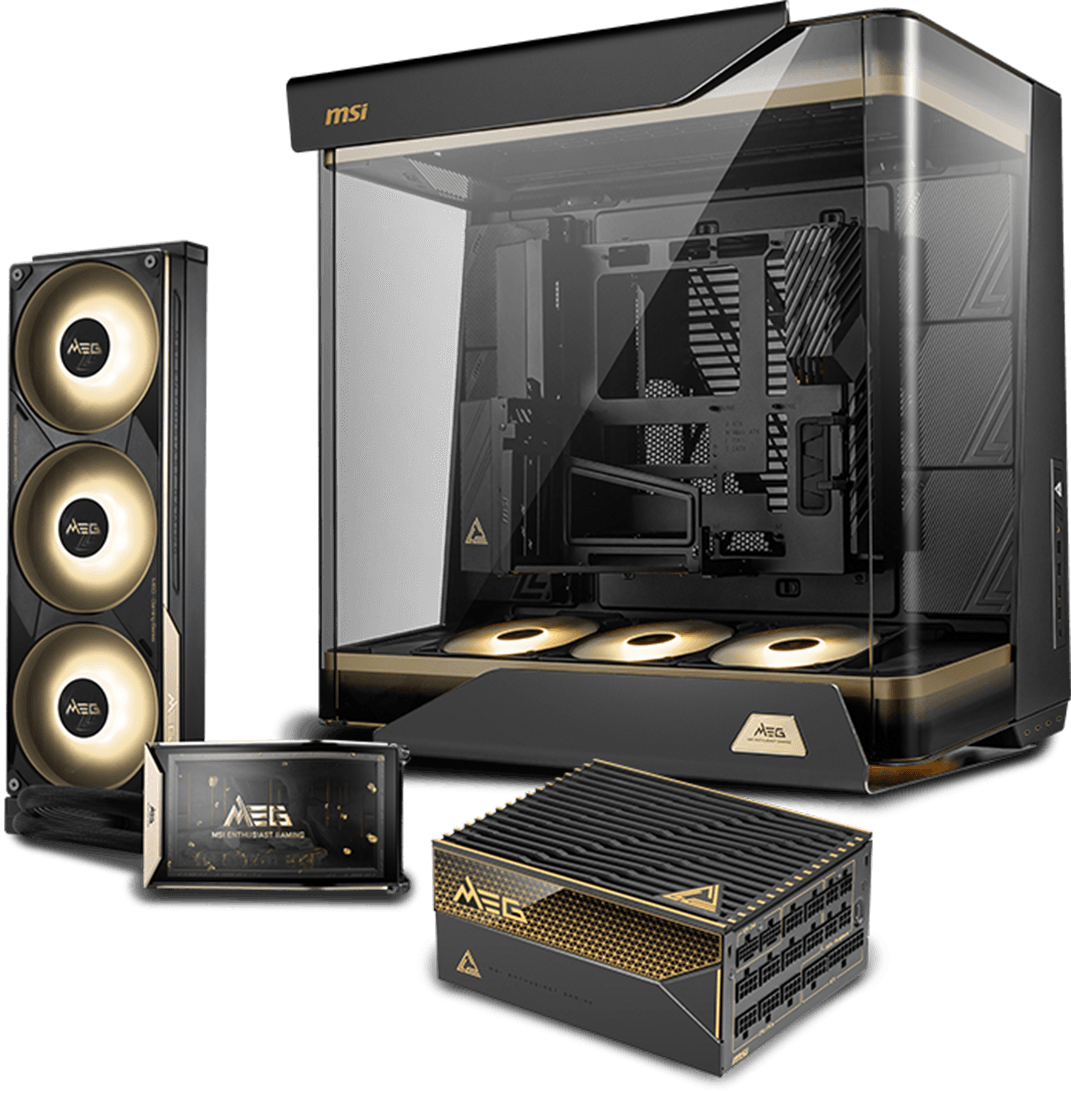 MSI MEG liquid cooler, PC case and power supply