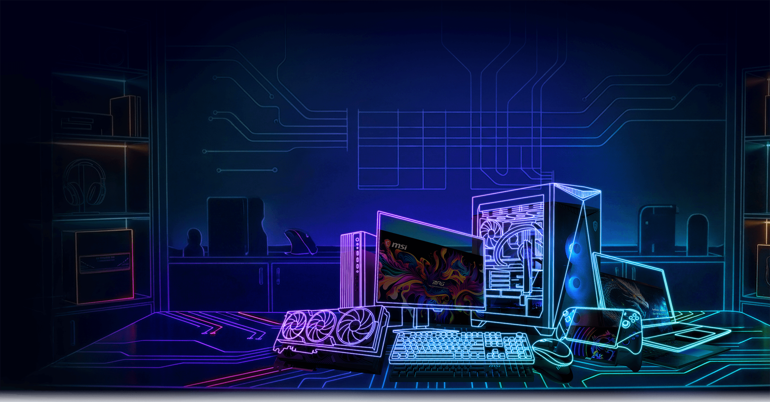 Unlock Your Power campaign hero featuring an MSI gaming battle setup