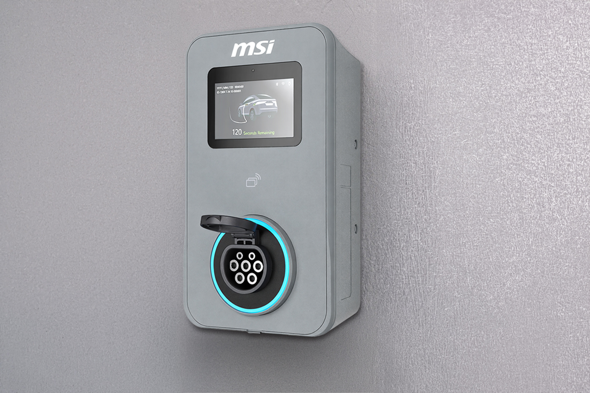 Dynamic LED lighting on MSI Eco EV charger with real-time status indicators