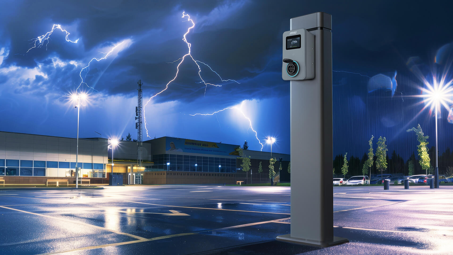 MSI Eco EV charger with built-in surge protection against lightning