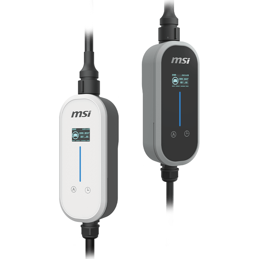 MSI EZgo portable charger in matte white and titanium gray