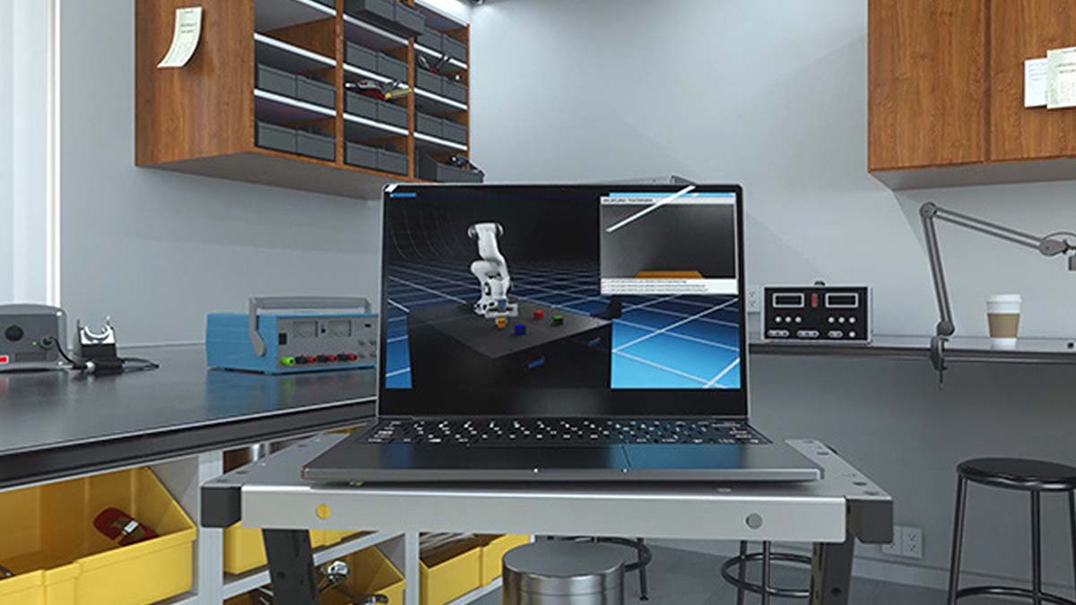 MSI laptop running 3D design and simulation software in a lab