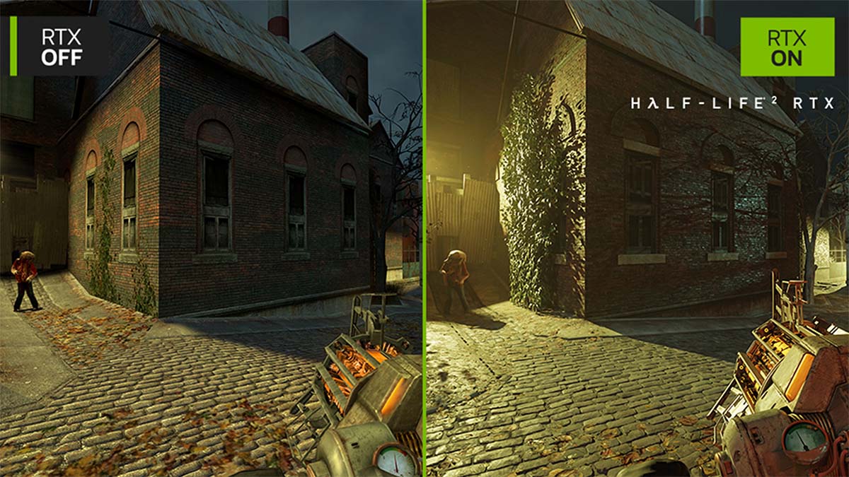 Ray tracing comparison with RTX on and off in Half-Life 2 RTX