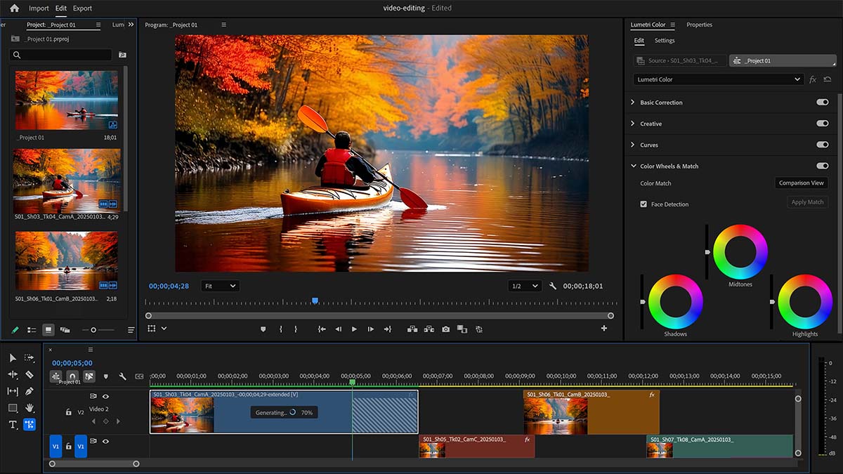 Video editing timeline in Adobe Premiere with NVIDIA RTX acceleration