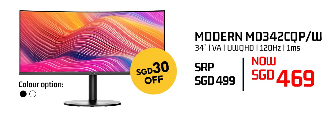MSI MODERN MD342CQP/W 34-inch curved monitor — now SGD 469