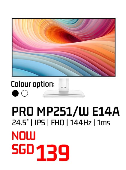 MSI PRO MP251/W E14A 24.5-inch monitor — now SGD 139