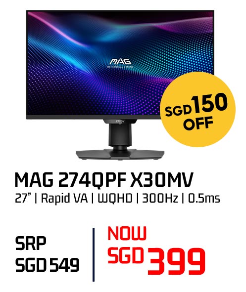 MSI MAG 274QPF X30MV 27-inch gaming monitor — now SGD 399