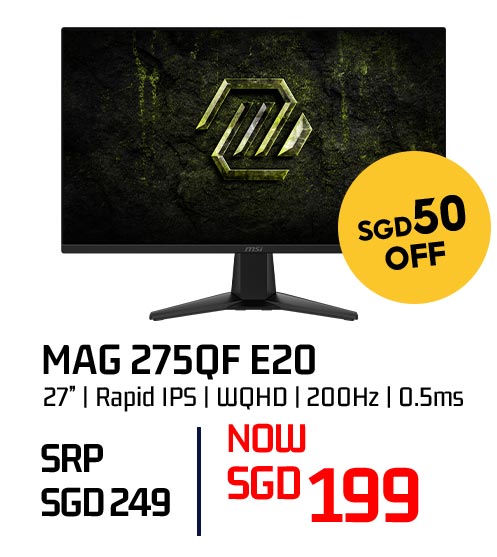 MSI MAG 275QF E20 27-inch gaming monitor — now SGD 199
