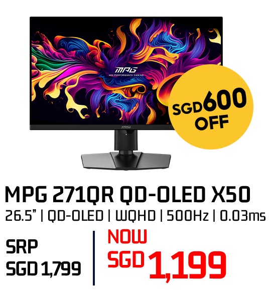 MSI MPG 271QR QD-OLED X50 26.5-inch monitor — now SGD 1,199