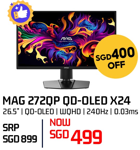 MSI MAG 272QP QD-OLED X24 26.5-inch monitor — now SGD 499