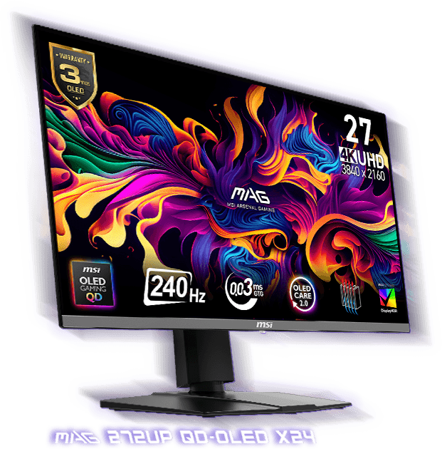 MSI QD-OLED gaming monitor - Solasta II bundle hero left