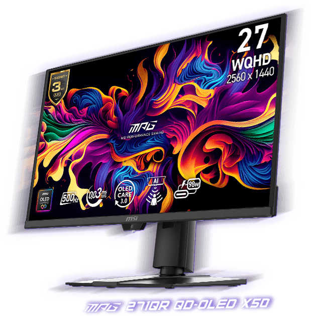MSI QD-OLED gaming monitor - Solasta II bundle hero right