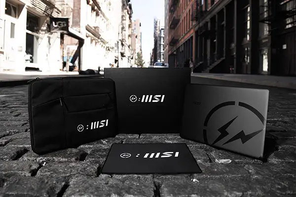 MSI x Hiroshi Fujiwara Fragment Design: Creator Z16 featuring the iconic double lightning logo and all-black aesthetics.