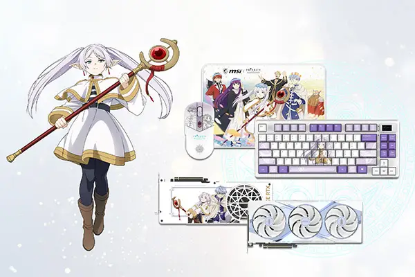 MSI x Frieren: Beyond Journey's End limited graphics card and peripherals with magical hardware design.
