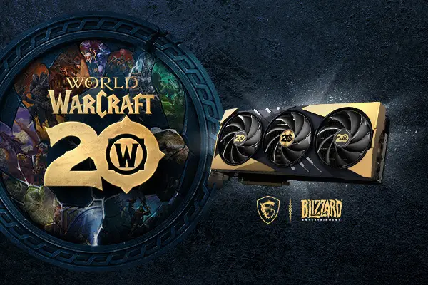 MSI x WoW 20th Anniversary Edition RTX 4070 SUPER featuring epic character embossments.