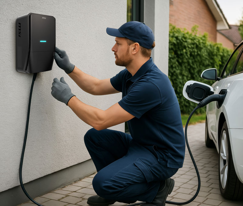 Certified MSI installer performing charger setup and service.