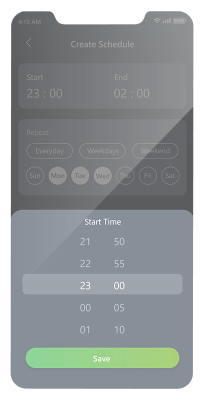 aConnect off-peak charging schedule creator and editor