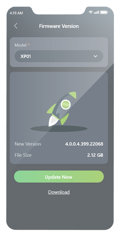 aConnect over-the-air firmware update screen