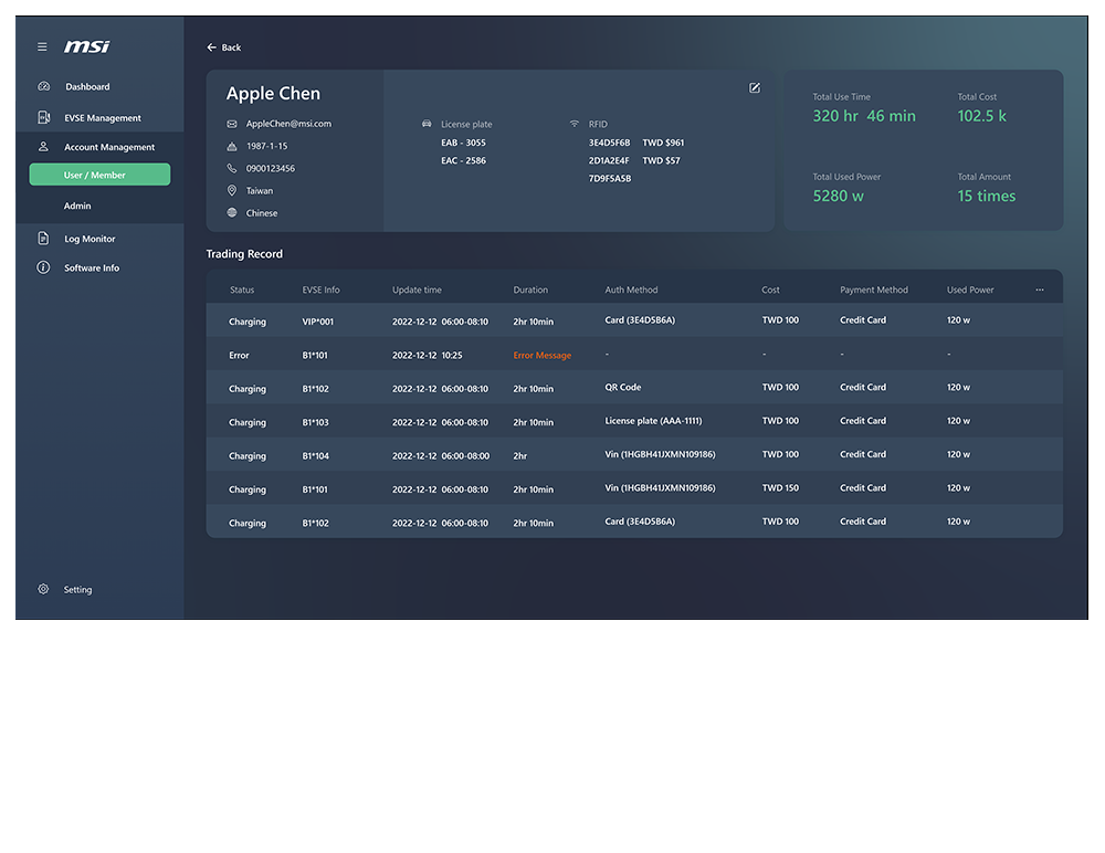 eConnect billing rules and tariff schedule configuration screen
