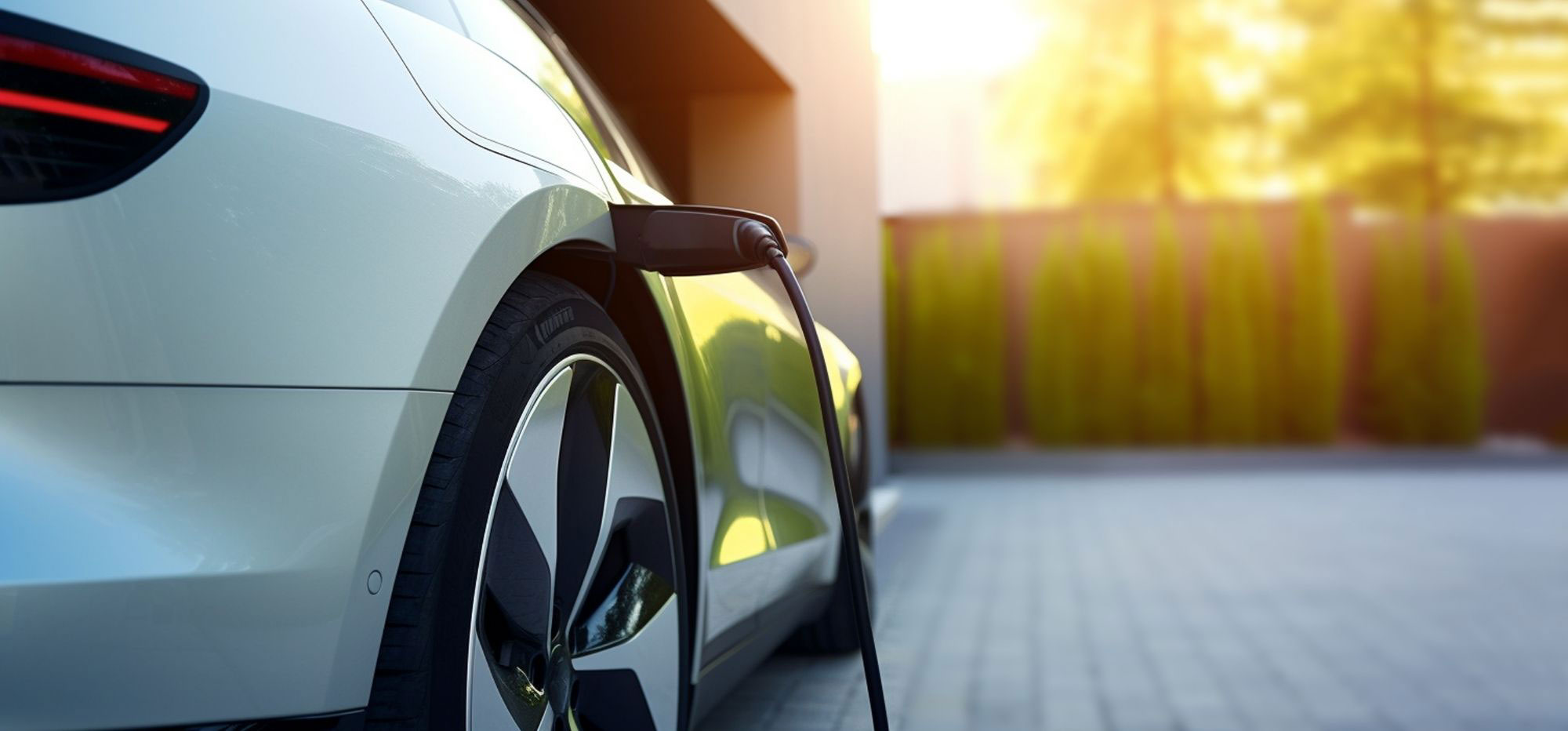 Resident electric vehicle plugged in and charging at a shared parking space.