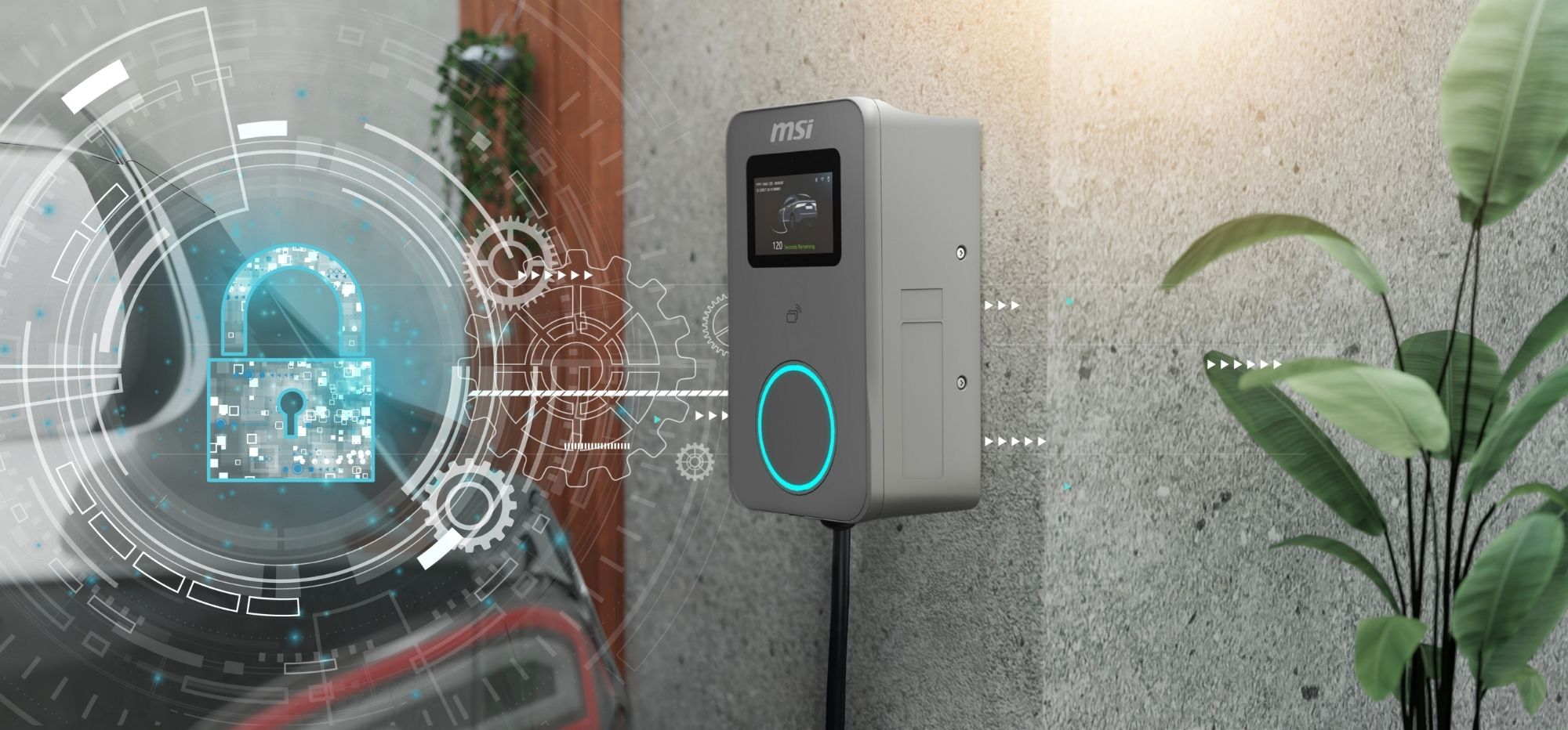Verschlüsselter Datenfluss zwischen MSI-Ladegeräten und Cloud-Plattform, für Compliance.