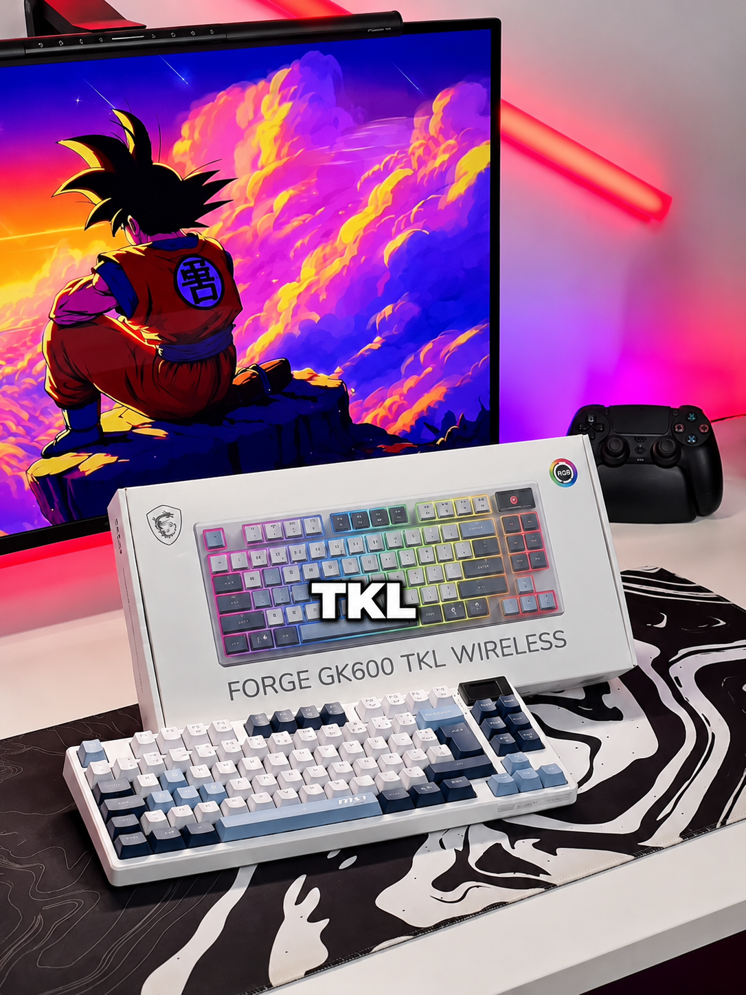 Blue campus desk setup with MSI gaming peripherals