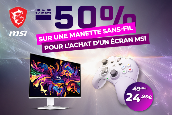 Profitez de 50 % de remise sur la manette Force GC300 W WHITE pour l'achat d'un écran gaming MSI !