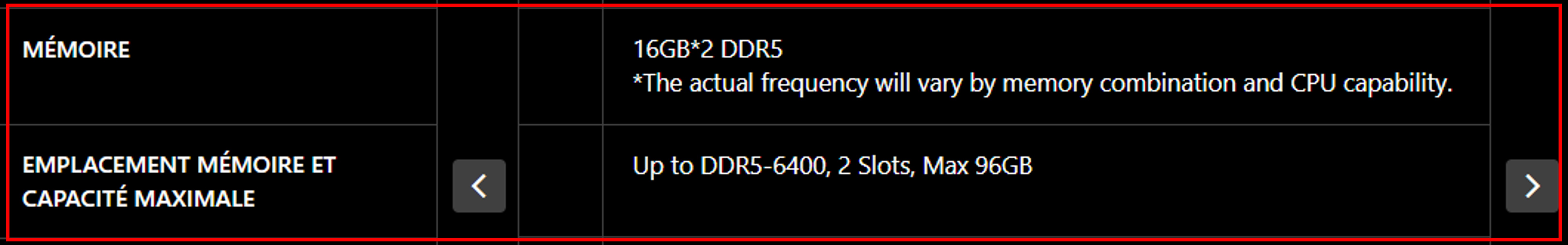 Capacité mémoire maximale MSI