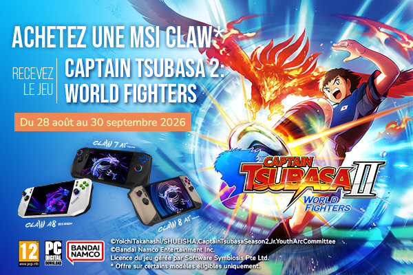 Achetez une console portable MSI Claw éligible et recevez le jeu CAPTAIN TSUBASA 2: WORLD FIGHTERS !